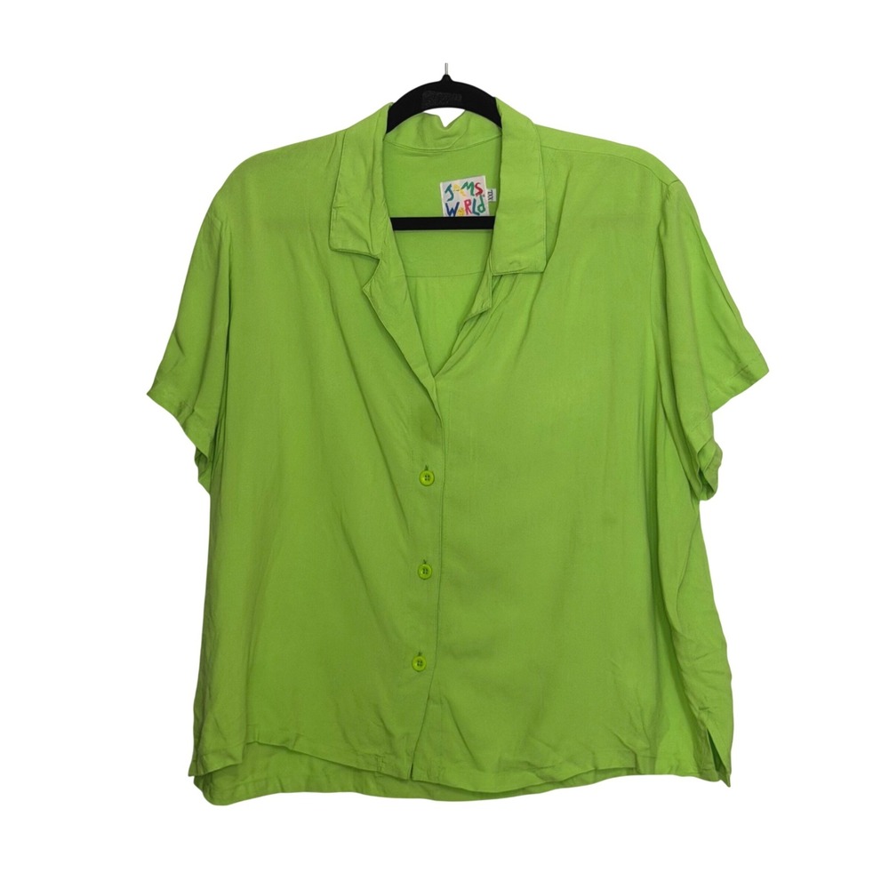Jams World Vintage Mens Button Up Short Sleeve Lime Green XXL